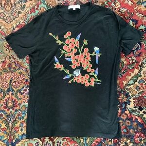 Carven black  cotton embroidered s/s T shirt , size M